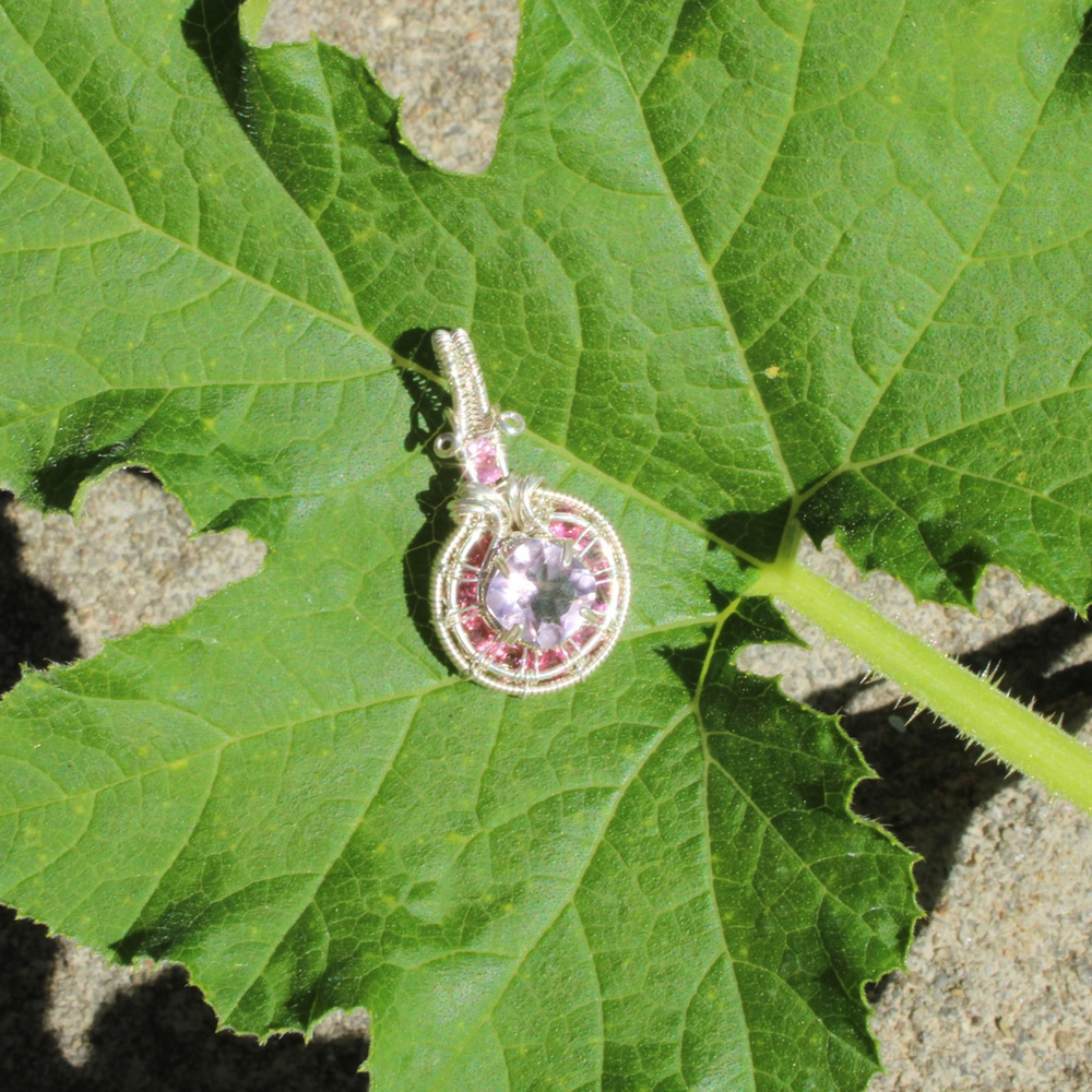 Fairy Light - Amethyst & Pink Tourmaline Pendant – Sterling Silver Wire Wrapped